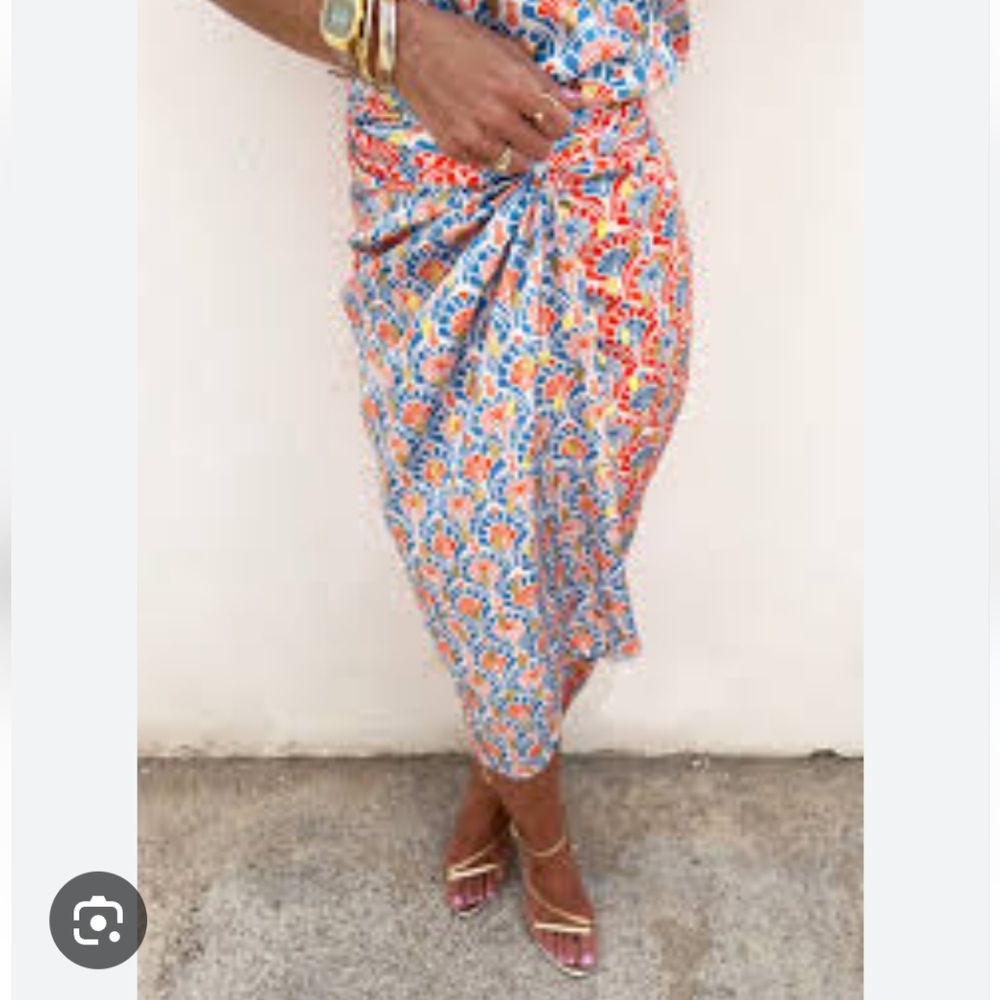 Never Fully Dressed Orange and Blue Asymmetrical Wrap Midi Skirt
